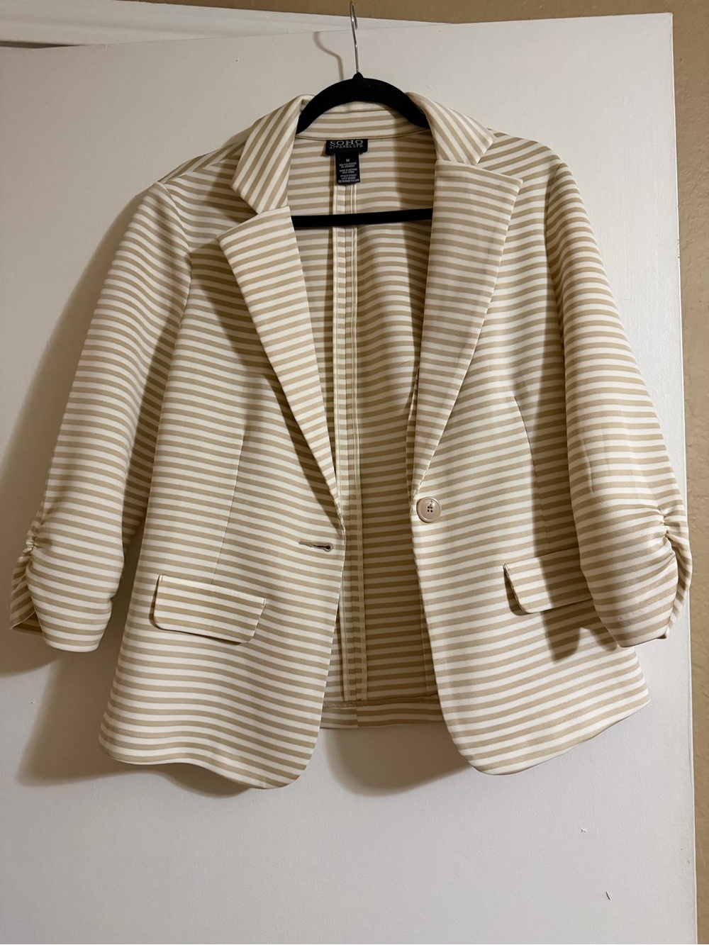 Soho Apparel Cream and White Striped Blazer Jacket